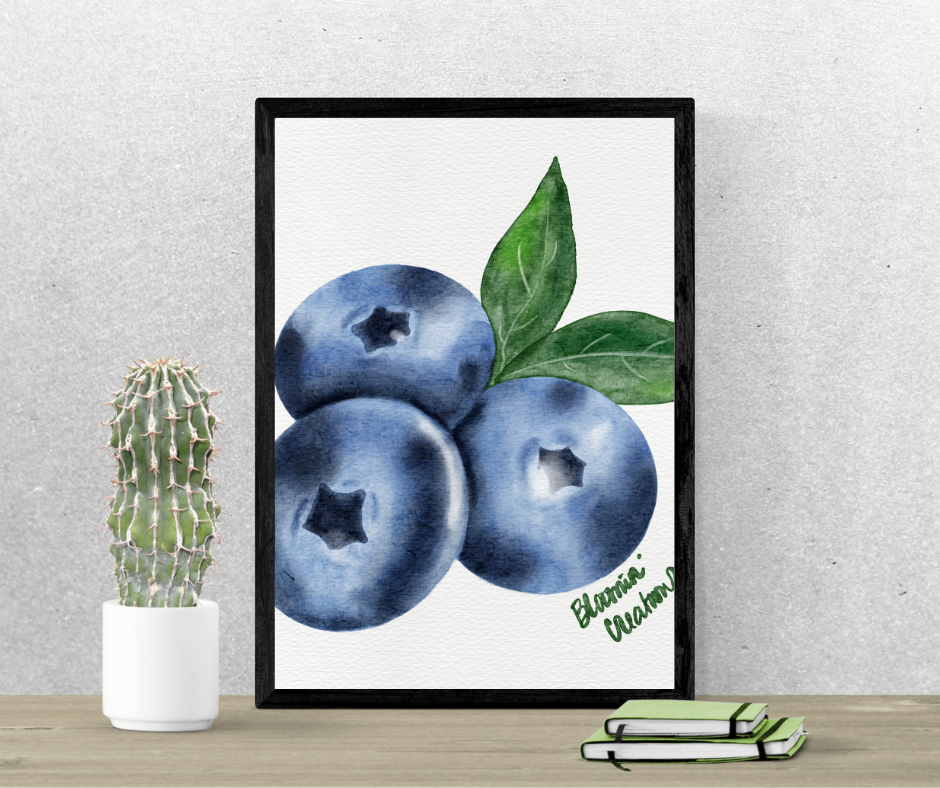 Watercolor Blueberries, Digital Download
