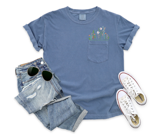 Floral Embroidered Pocket Tee