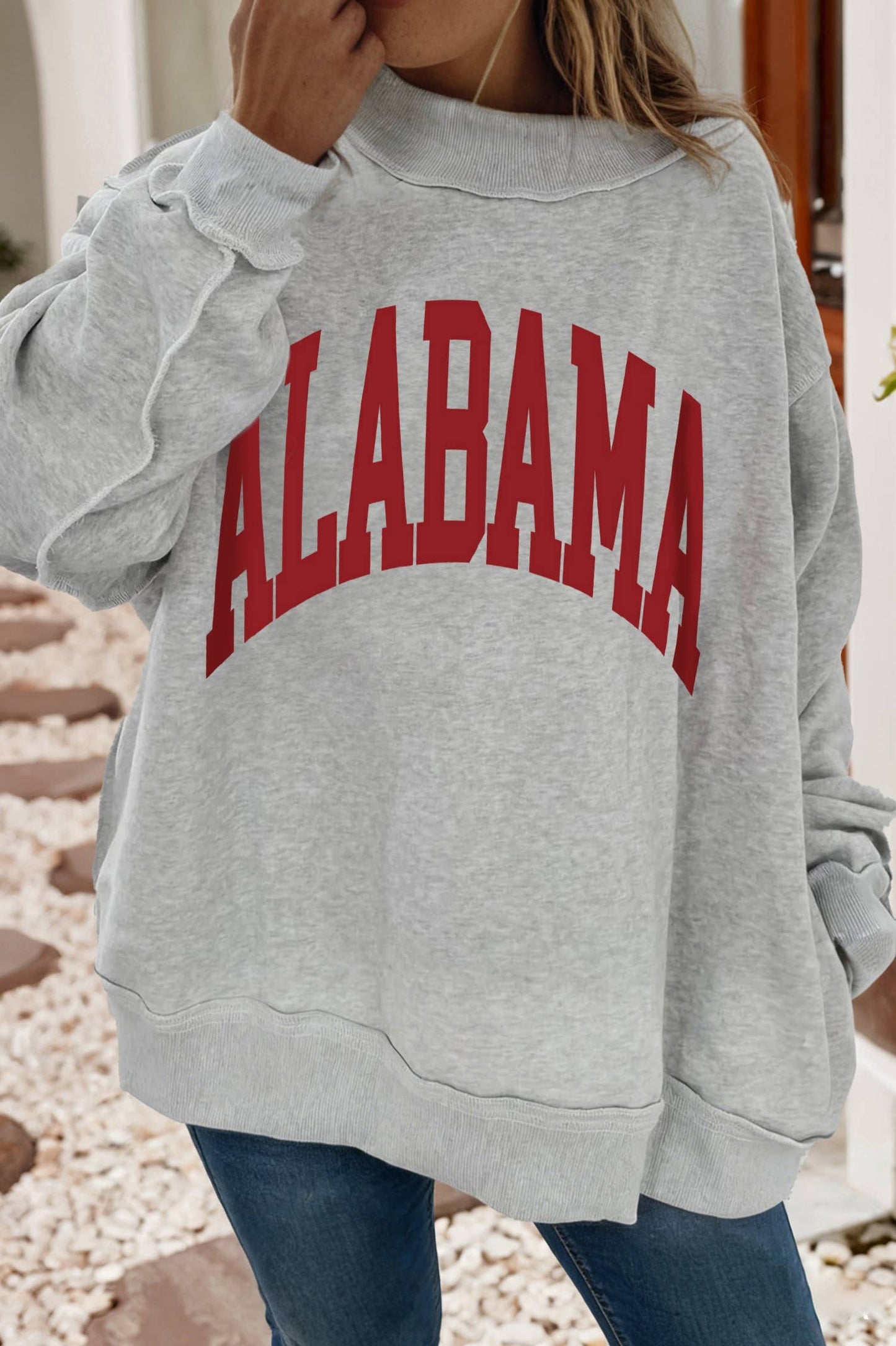 LDC Reversible Printed Ribbed Patchwork Mock Neck Sweatshirt