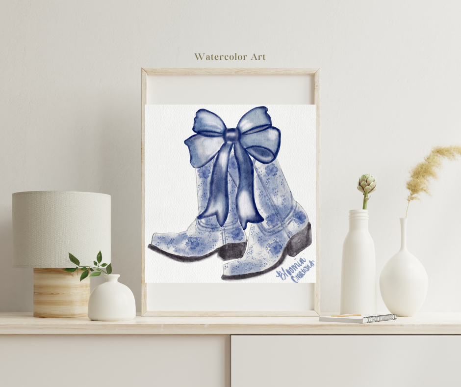 Watercolor Chinoiserie Boots, Digital Download