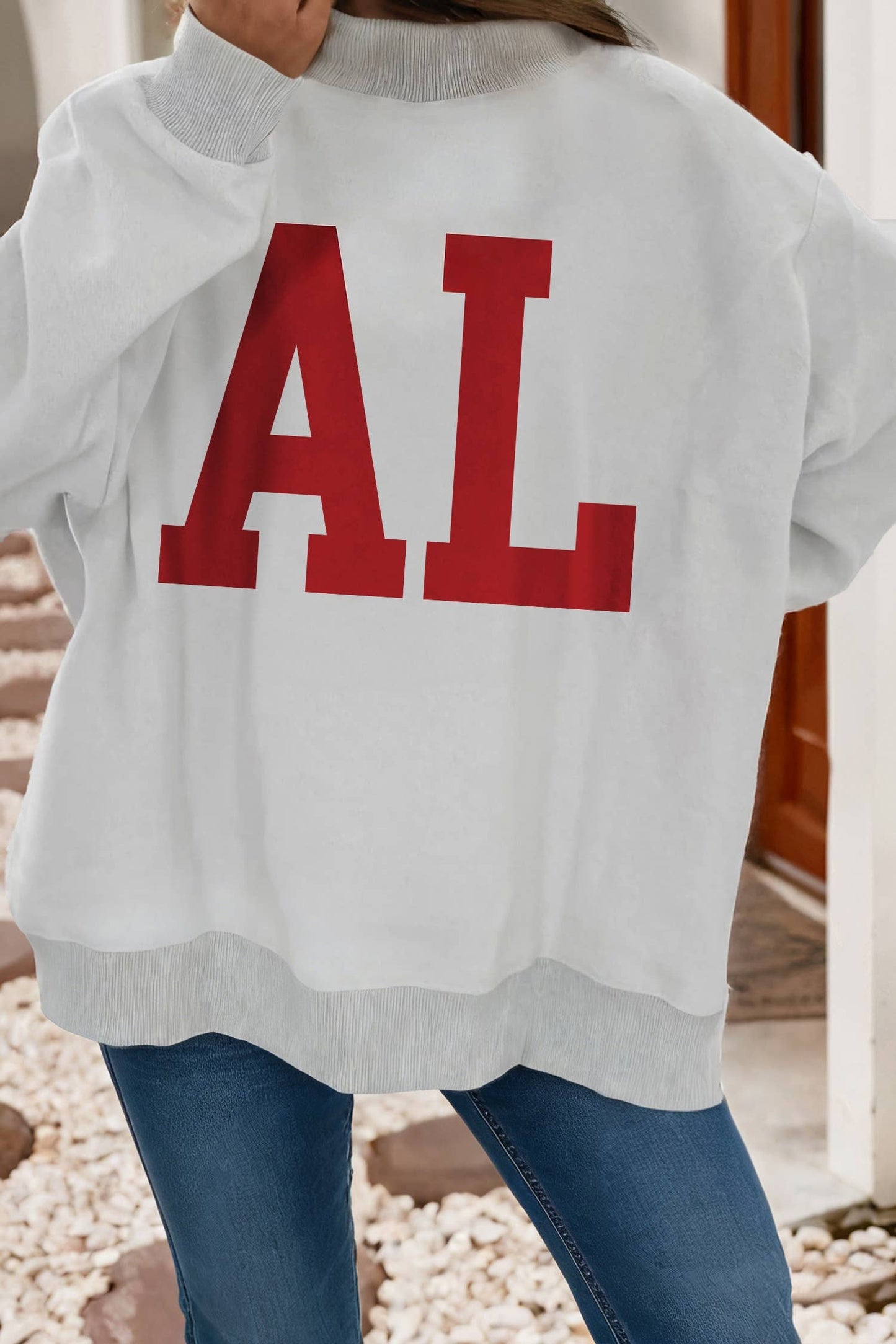 LDC Reversible Printed Ribbed Patchwork Mock Neck Sweatshirt